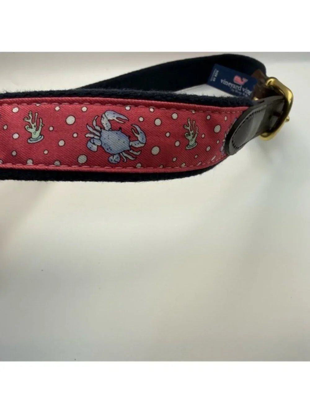 Vineyard Vines Pink Crab Print Canvas Leather Belt Size 28 Preppy Coastal